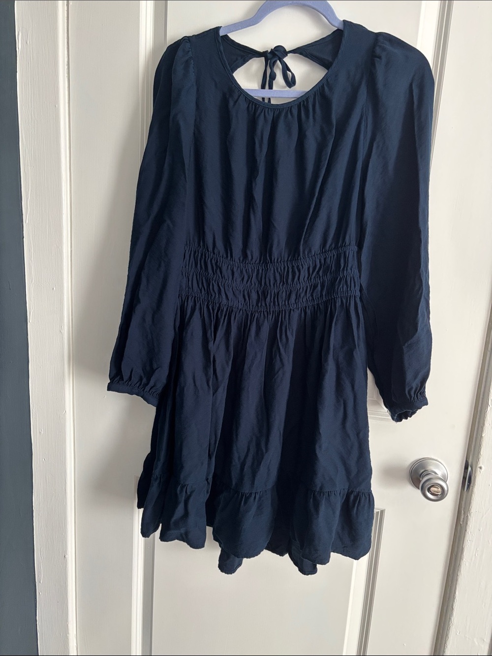 Madewell Navy Long-Sleeve Smocked Waist Mini Dress